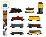 Safari Ltd Steam Train TOOB With 10 Connectable Hand Painted Figurines, Including Steam Engine, Log Car, (2) Passenger Cars, (3) Box Cars, a Caboose, Water Tower and Train Station.