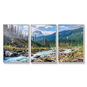Floating Framed Canvas Wall Art for Living Room, Bedroom Landscape Gorge Mountain River Grassland Canvas Prints for Home Decoration Ready to Hang - 16"x24"x3 Panels