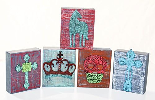 5.5 Wood Block (Sits Or Hangs) Metal Red Crown On Blue Block