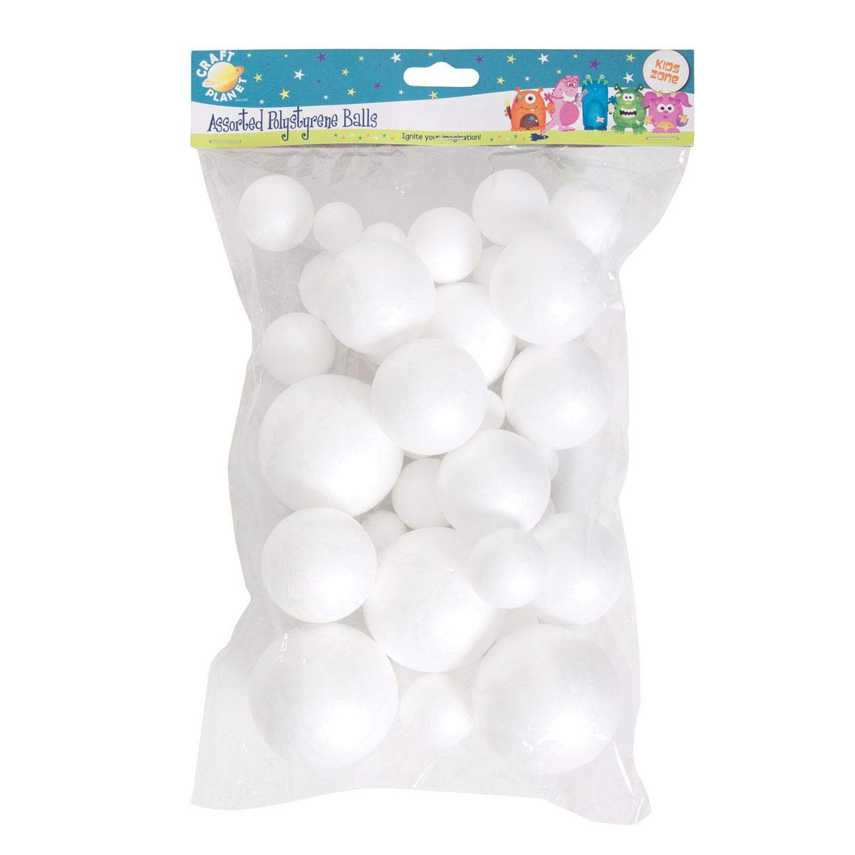 Craft Planet Polystyrene Balls 40 Pieces, White, Assorted Sizes, for Arts and Crafts, Kids, Kids, Basic Shapes, Perfect Base, Decoupage, Painting, Bauble-Making — image 1