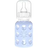 Lifefactory Glass Baby Bottle with Stage 1 Nipple and Protective Silicone Sleeve Blanket 4 Oz