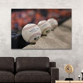 Canvas Wall Art Sports Theme - Close up Baseballs - Giclee Print Gallery Wrap Modern Home Art Ready to Hang - 12x18 inches