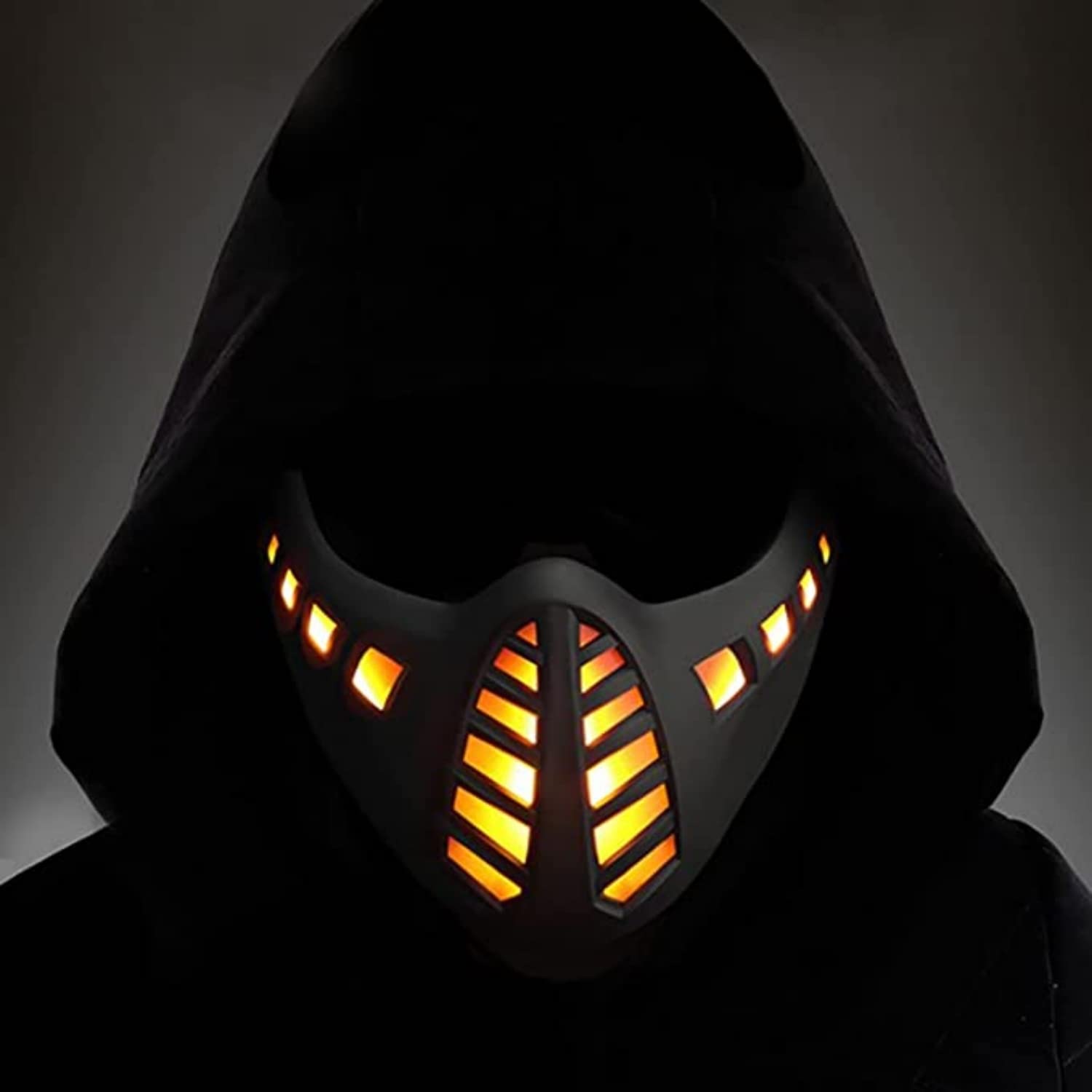 Zhongren LED Cyber Punk Face Mask Cosplay Half Face Masks Demon Cyberpunk Light up for Halloween Party Costume CS Airsoft Tactical Outdoor Games