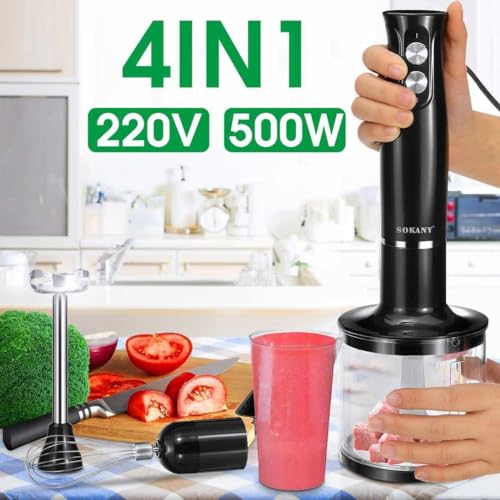 SKY-TOUCH Immersion Handheld Blender with Stainless Steel Blades, Egg Whisk, Beaker &500ml Chopper Bowl, Stick Mixer for Soup, Smoothie, Puree, Baby Food, 700ml Beaker - BPA-Free