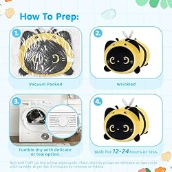 Mewaii Cute Black Cat Bee Plush Pillow, Kawaii
