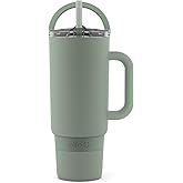 Ello Port 40oz Tumbler with Carry Loop & Integrated Handle, Vacuum Insulated Stainless Steel Reusable Water Bottle, Travel Mug with Leak Proof Lid & Straw, Perfect for Iced Coffee & Tea, Matcha
