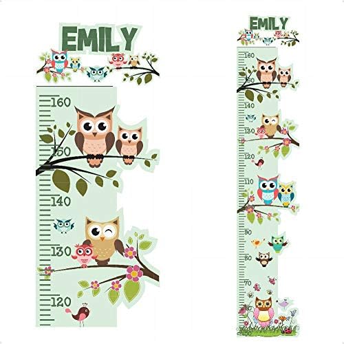 OWL Personalised Height Chart for Kids Wall Sticker Growth Decal Vinyl Pink Girls Boys Childrens Nursery | Colourful Wall Art for Height Measure | StickersMagic