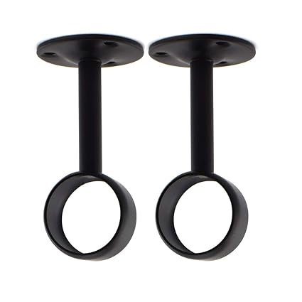 Sdtc Tech 1 1 4 Inch Curtain Rod Ceiling Mount Bracket Stainless Steel Flange Rod Holder Closet Pole End Supports Socket With Matching Screws Black