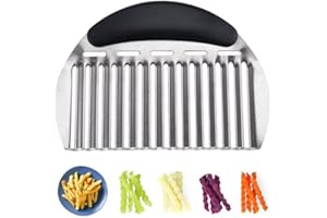 AZOFIA Heavy Duty Stainless Steel Crinkle Cutter Wavy Chopper French Fry Slicer for Potatoes Carrot Chips and Fruits, Vegetable, Potatoes, Onions (Black-Style II, 1 PCS)