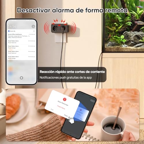 WiFi Light Cut Out Alarm with Tuya and Smart Life App, 110dB Power Failure Alarm with LED, 3 Volume Levels and 3 Melodies, Remote Silence, Smart Plug for Fridge, Freezer, Aquarium