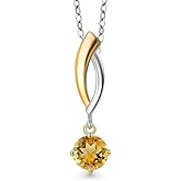Gem Stone King 925 Silver and 10K Yellow Gold Yellow Citrine Pendant Necklace for Women | 0.45 Cttw | Gemstone November Birthstone | Round 5MM | With 18 Inch Silver Chain