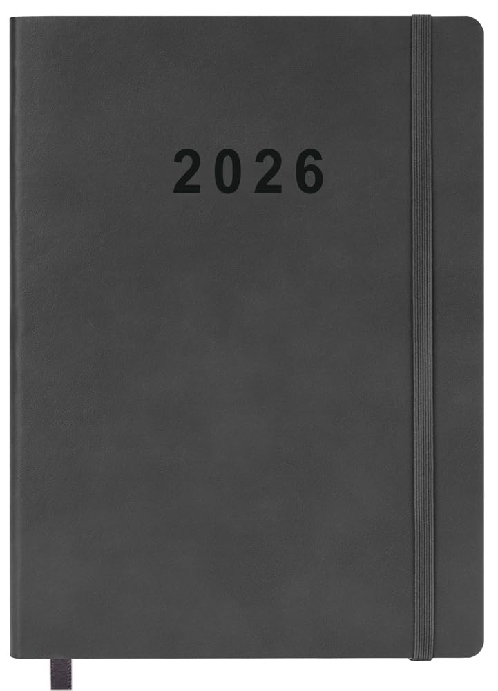 Photo 1 of 2026 Planner - Weekly and Monthly Planner, Jan 2026 - Dec 2026, Vegan Leather Cover, Elastic Closure, 7”x9.25”, Grey