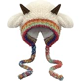 Winter Warm Plush Faux Fur Knitted Animal Hat Cozy Cute Horns Sheep Ears Beanie Cap Ear Flap Thick Lining Crochet Hats 2026