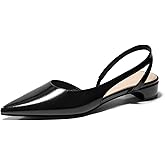 Coutgo Womens Slingback Chunky Low Heels Closed Pointed Toe Pumps D'Orsay Work Office Dress Shoes