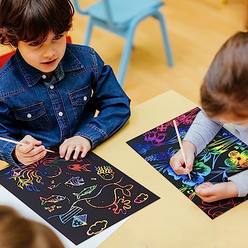 Koogel Scratch Paper Art Set, 50PCS Rainbow Magic Scratch Paper for Kids Scratch Off Art Crafts for DIY Crafts Birthday Gift