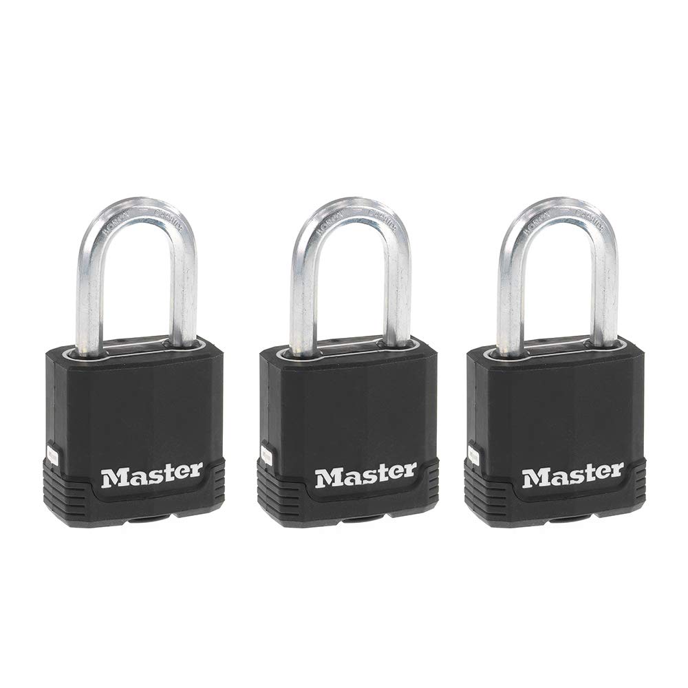 Photo 1 of Master Lock Black Magnum Keyed-Alike Padlocks with All-Weather Cover, Outdoor Lock for Fence or Gate with a 1-7/8 Inch Lock Body and 1-1/2 Inch Shackle, 3-Pack