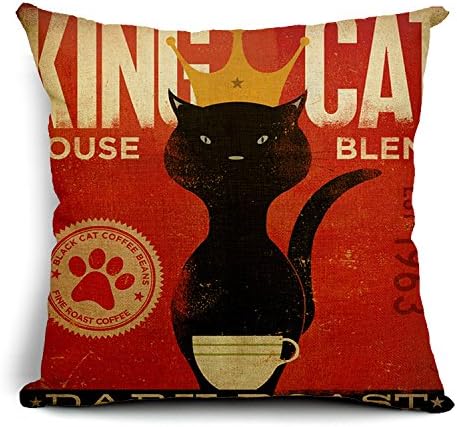 Custom Cotton Linen Leaning Cushion Covers Pillowslip 17.7" x 17.7" Square Throw Pillow Case ,Cartoon cute black cat 007