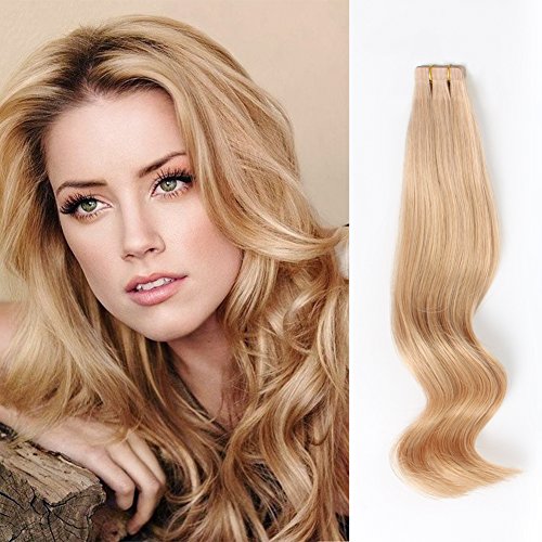 Amazingbeauty Semi-permanent Tape Attached Real Remi/Remy Human Tape in Human Hair extentions 50g/20pcs Invisible Seamless Reusable Skin Weft Dirty Blonde Color #18 22 Inch