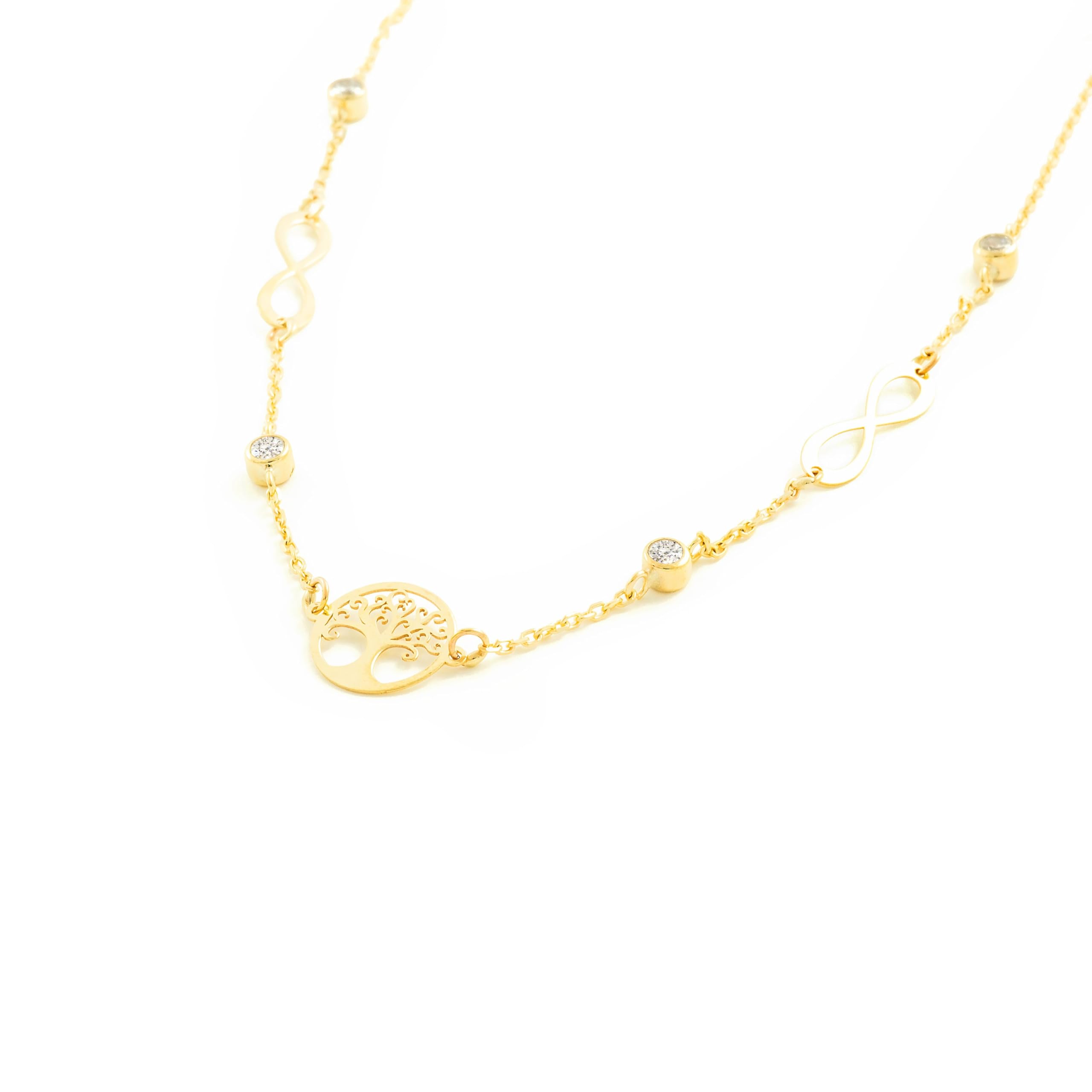 Monde Petit - 9ct Yellow Gold Tree of Life Cubic Zirconias Necklace 40 cm