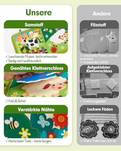 hahaland Montessori Toy from 1 Year - Farm Theme Quiet Book, 20-in-1 Busy Board Soft Felt for Early Education, Busy Book for Car Riding, Toy from 1 2 3 Years, Gift for 1 Birthday