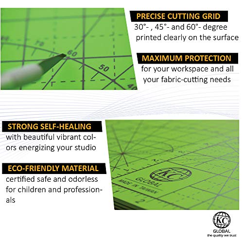 KC Global A1 (36"x24") Professional Grade Self-Healing Cutting Mat (Neon Green) - Odor-Free, Reversible, Eco-Friendly, Durable, Bright Color Premium Desk Mat for Crafters, Quilters, and Hobbyist