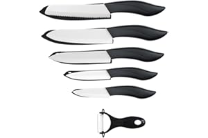 Ceramic Knife Set 6 Piece Ceramic Knives Black with Cover Kitchen Knife Set Include Peeler 3 inch Paring Knife Bread Knife 6 