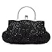 UBORSE Beaded Sequin Design Flower Wedding Evening Purse Vintage Large Clutch Bag Black