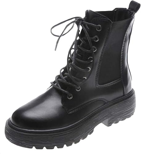 Amazon Bscool マーティンブーツ レディース 裏起毛 ブーツ 厚底 編み上げ ショートブーツ 秋 冬 カジュアル マーチンブーツ ファッション 黒 厚底靴 レースアップ 革 シューズ ブーツ ブーティ