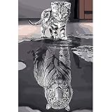 Jigsaw Puzzle 1000 Piece Cat Reflection and Tiger Adult Puzzle DIY Kit Wooden Puzzle Modern Home Decor Unique Gift