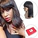 Brazilian Human Hair Bob Wigs with Bangs Yaki Machine Made Glueless Short Wigs with Wood comb and Wig Cap (12 Inch, Natural Color） (Natural Color)