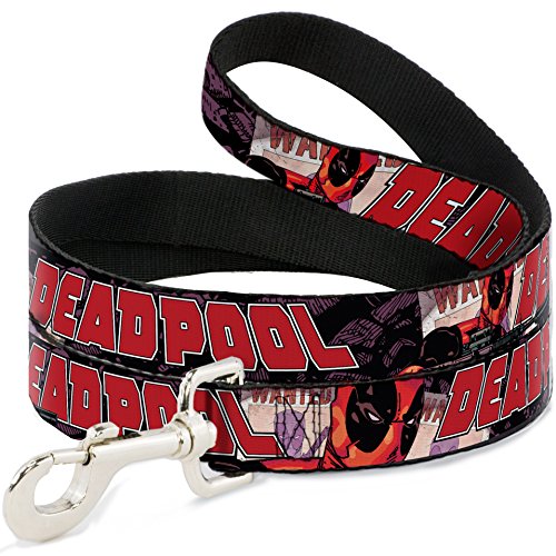Buckle-Down "Marvel Universe Dead Pool Face/Wanted Posters Dog Leash, 4'