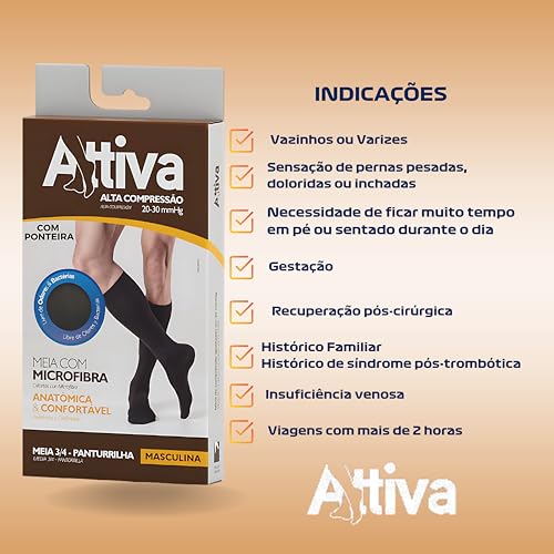 Meia de Compressão Masculina Meia 3/4 Panturilha Alta Compressão 20 30 MARROM ATTIVA