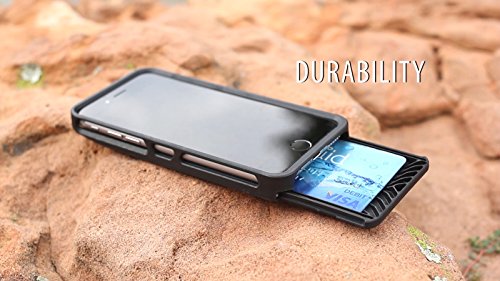 Slyder iPhone 6, 6s, 7 & 8 Wallet Case, Black. The Slider feature reveals a hidden card holding compartment. An integraged ramp allows easy removal of your cards. Military grade plastic protects.