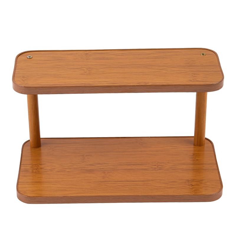 Photo 1 of **MISSING ASSEMBLY HARDWARE** Zjlqltm 2-Tier Wooden Mug Rack for Desk – Compact Cup Organizer Shelf for Coffee, Tea, Water Glasses – Small Countertop Cup Stand for Kitchen, Office, Dining Table, Coffee Station (Brown, 23.62IN)