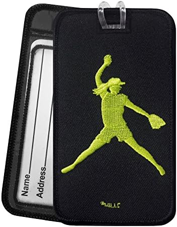 Softball Pitcher Luggage Tag - Embroidered Set of 2 Black
