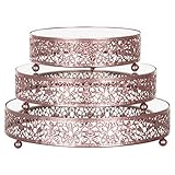 Amalfi Decor Cake Stand Plateau Riser Set of 3 Pack, Mirror Dessert Cupcake Pastry Candy Display Plate for Wedding Event Birthday Party, Round Metal Pedestal Holder, Rose Gold