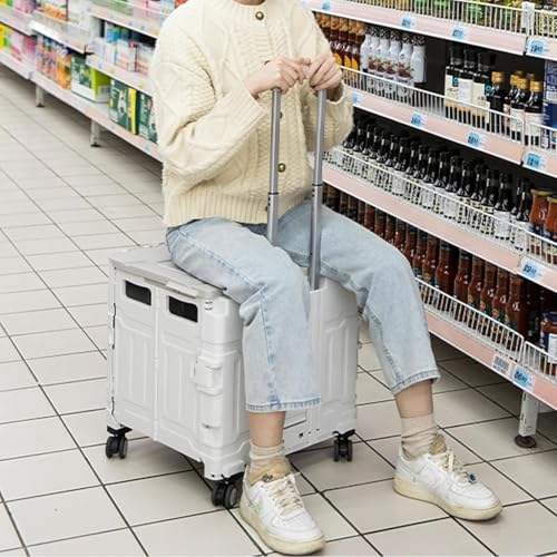 75L Folding Shopping Cart, Portable Cart with Two 360° Swivel Wheels, Adjustable Height Stroller with Cover, 170 Lbs Large Capacity Cart Suitable for Moving, Grocery Shopping, Luggage