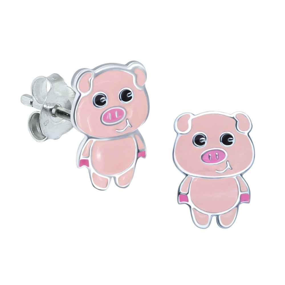 Pink Pig Earrings - Sterling Silver