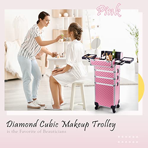 Stagiant Rolling Makeup Train Case Large Storage Cosmetic Trolley 4 in