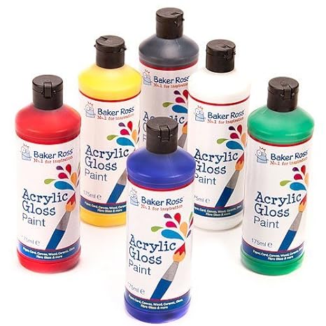 Baker Ross Acrylfarben (6 x 175ml) Vielseitige Acrylfarbe auf Wasserbasis für Kinder - zum Bemalen und Basteln - Packung A: R