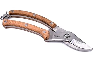 BUGUI Wood Handle Pruning Shears, SK-5 Steel Blade, 1-inch Cutting Capacity, Sharp, Well Designed Garden Shears, 8"