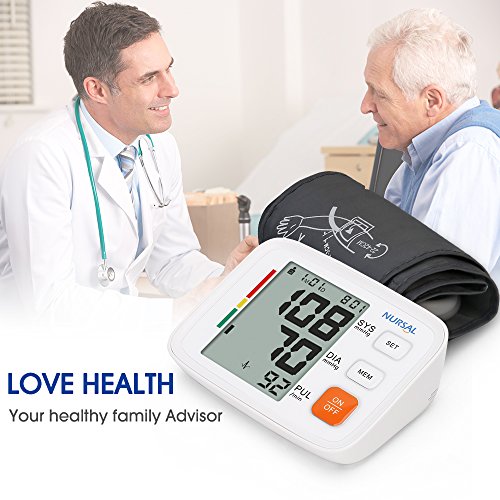 Upper Arm Blood Pressure Monitor Cuff 8.7''-16.5'' by NURSAL,Digital Automatic High Blood Pressure Machine Kit with WHO Indicator,Portable Bag,2 Users 180 Reading Memories