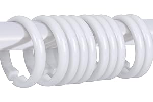 calfken 16Pcs Shower Curtain Rings,Shower Curtain Hooks with Unbreakable Plastic,O-Shaped Shower Hooks for Shower Curtain Rod