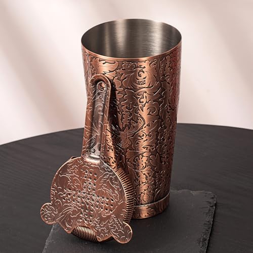 SKY FISH Boston Cocktail Shaker, 18 Piece Cocktail Kit with 3D Embossed Design, Professional Bartender Set for Cocktails Lovers, Hand Wash, Antique Copper
