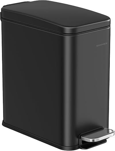 SONGMICS Narrow Pedal Bin with Soft Close Lid 10 L Black LTB561B10