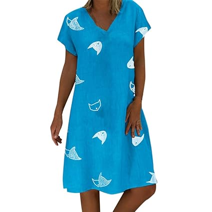 IZZB Mode Damen Sommer Partykleid Lässiger Print V-Ausschnitt Kurzarm Mini Freizeitkleid Abendkleid Cocktailkleid Kleider