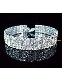 janefashions collar tipo gargantilla, con 5 filas de cristales austríacos, para graduación, casamiento o fiesta, de plata N060