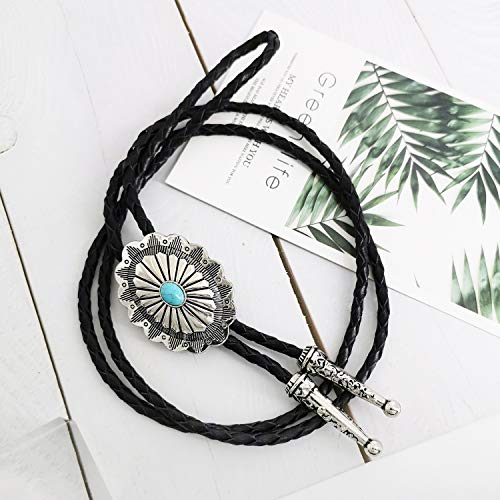 LAXPICOL Vintage Turquoise Stone Bolo Tie For Men Western Cowboy Oval Cool Retro Bola Tie Necktie