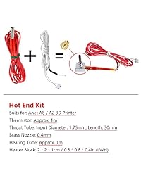 Anet extremo caliente Kit para impresora 3d A8, incluye MK8 de 0,4 mm. Latón Boquilla Extrusora, 30 mm. A8 Garganta Tubo de teflón, calentador calentador de bloque de termistor NTC 3950, 12 V, 40 W