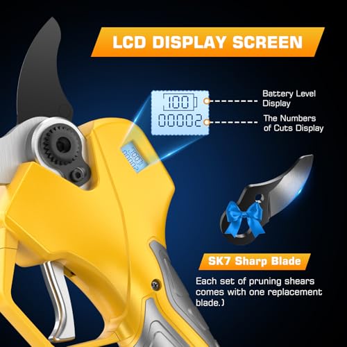 2-in-1 Cordless Electric Pruning Shears with 8FT Pole, Max Cutting Diameter 2 Inch, 21V 2 * 2Ah Battery Pruning Shears with LCD Display, 1000W Brushless Pole Pruner Garden for Tree, Branch Trimming